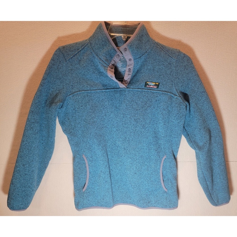 L.L.Bean Sweater Fleece Pullover patch logo Teal Gray outlined size S Reg Misses